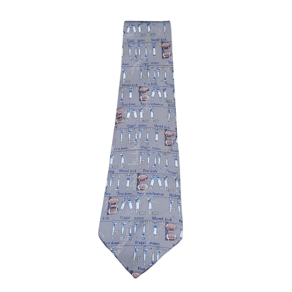 Vintage 1995 Nicole Miller Silk Tie Football Referee Penalty Novelty Rare Gray